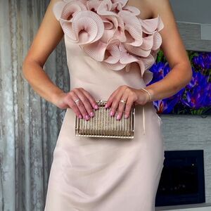 ZARA RUFFLED SATIN EFFECT DRESS LIGHT PINK